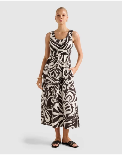 Forever New - April Gathered Linen Midi Dress