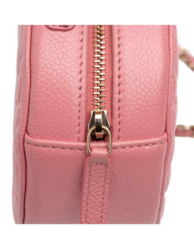 Pre-Loved by Azura Reborn - Pre-Loved CC Embossed Caviar Camellia Round Clutch With Chain