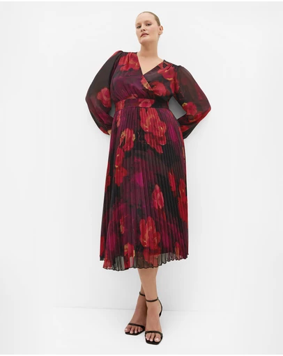 City Chic - Gia Floral Print Pleat Dress