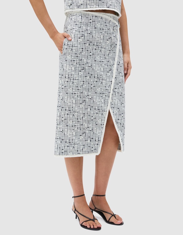 Oroton - Tweed Print Button Wrap Skirt