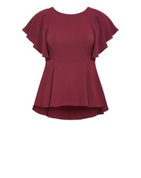 City Chic - Plus size Romantic Mood Peplum Top - berry