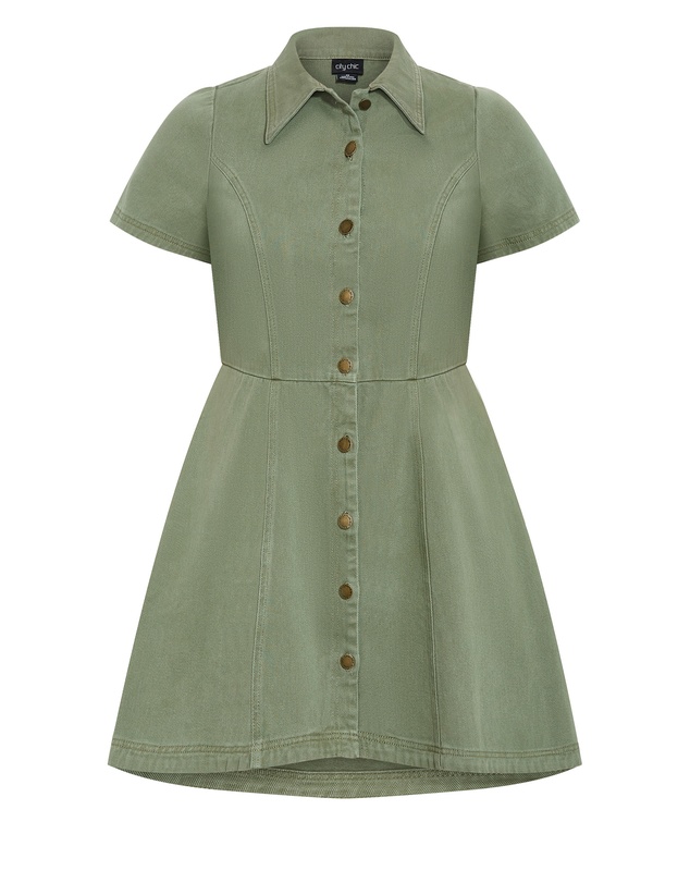 City Chic - Leia Short Sleeve Drill Mini Dress