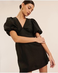 AERE - Linen Puff Sleeve Mini Dress