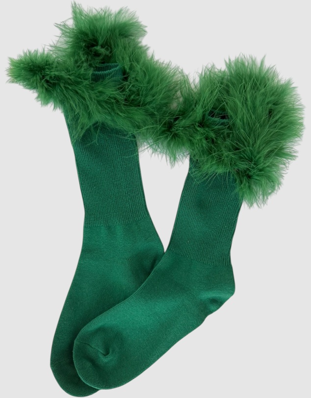 High Heel Jungle - Frou-Frou Faux Fur Trim Combed Cotton Socks