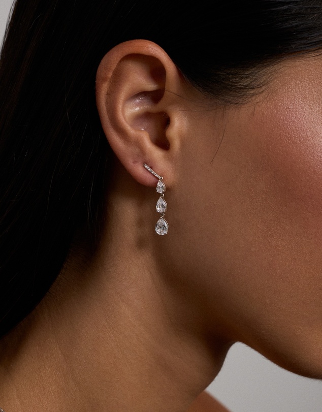 Michael Hill - Pear Shape Cubic Zirconia Triple Drop Stud Earrings in Sterling Silver