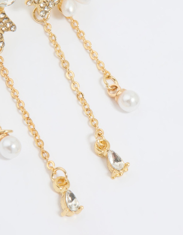 Lovisa - Gold Plated Diamante Pearl Flower Chain Drop Earrings
