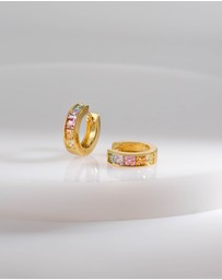 Wanderlust + Co - Rainbow Gem Gold 10mm Huggie Earrings