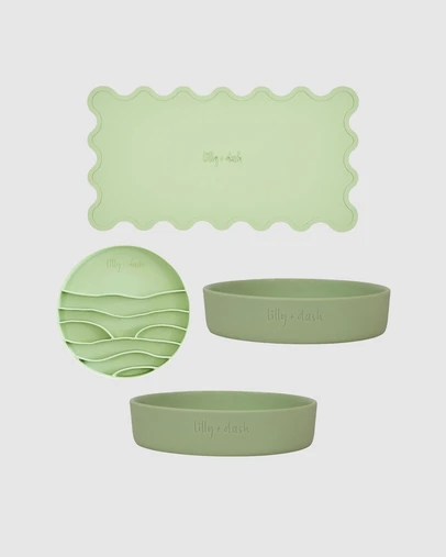 Lilly + Dash - Cat Eat and Drink Set – 2 Bowls + Lick Insert + Wave Placemat