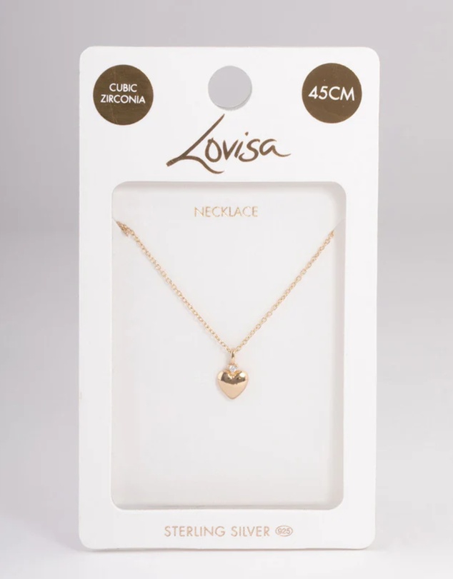 Lovisa - Gold Sterling Plated Puff Heart Pendant Necklace