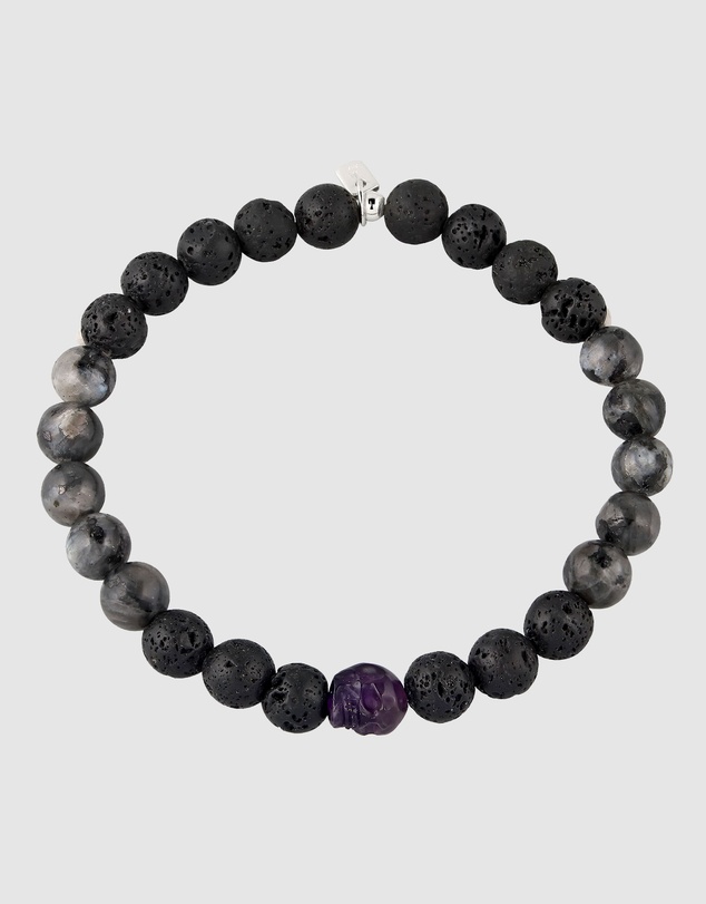Kuzzoi - ICONIC EXCLUSIVE - Amethyst Skull Bead Bracelet in 925 Silver