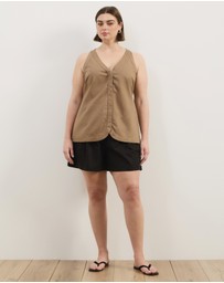 Atmos&Here Curvy - Maura V-Neck Longline Linen Blend Vest