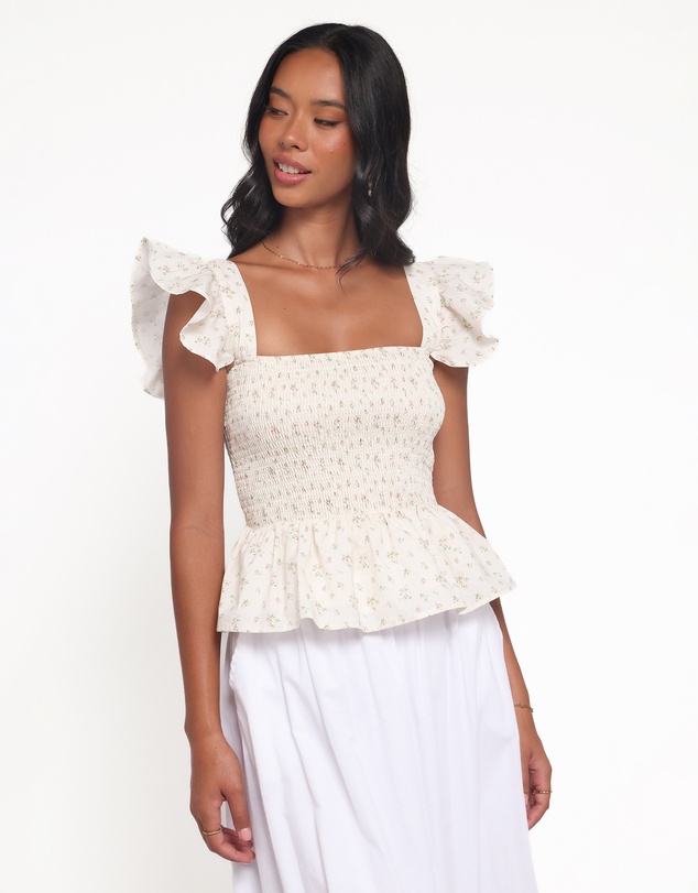 Petal & Pup - Remira Smocked Ruffle Top - White Betty