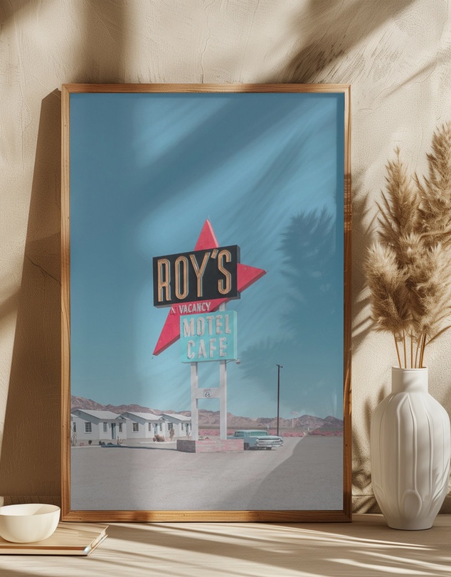 Olive et Oriel - Roy's Motel Cafe Retro Sign by Tom Windeknecht Art Print