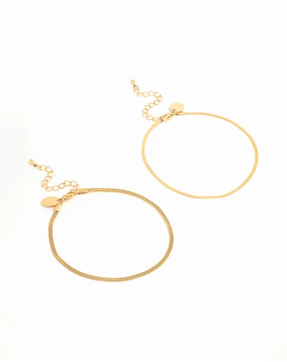 Lovisa - Waterproof Gold Plated Stainless Steel Mixed Snake Chain Anklets 2-Pack