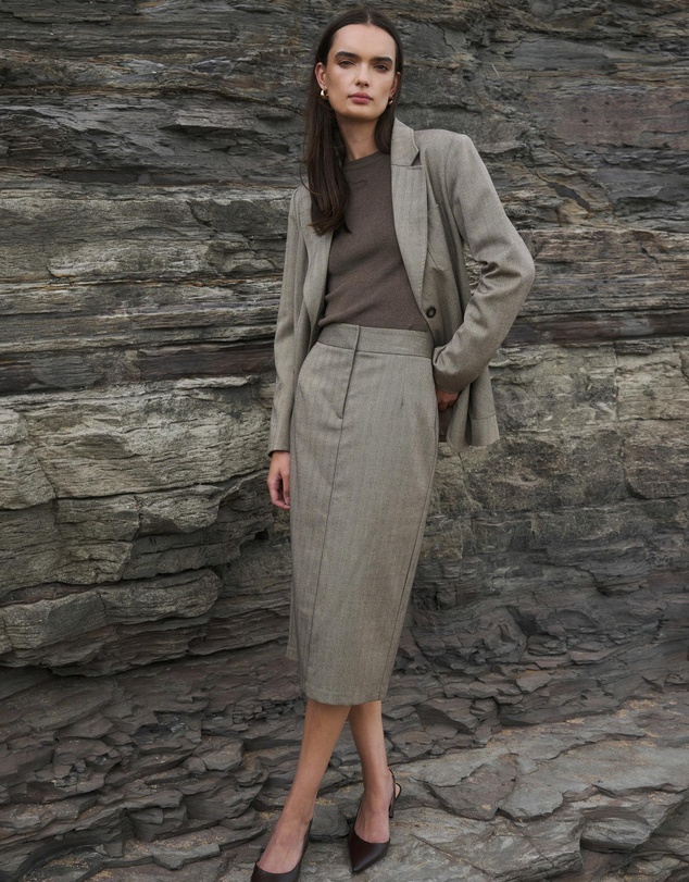 Forcast - Allara Herringbone Midi Skirt