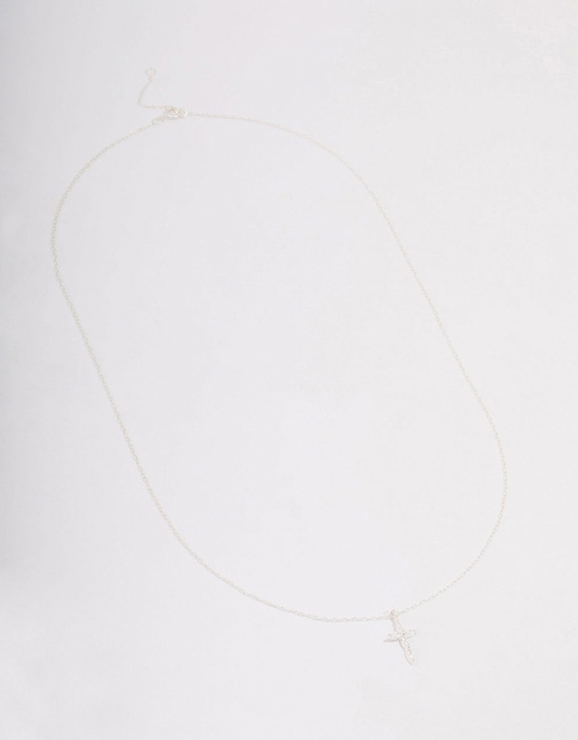 Lovisa - Sterling Silver Cubic Zirconia Marquise Cross Necklace