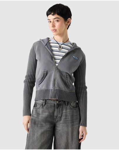 GUESS Originals - GUESS Originals Mixed Rib Zip Hoodie