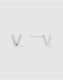 Wanderlust + Co - Alphabet Bubble Silver Stud Earrings - Letter V