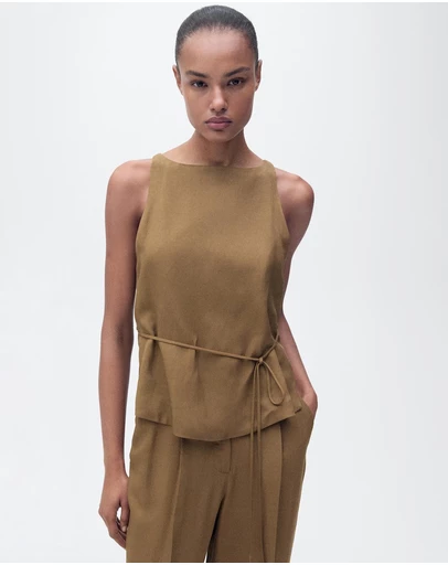 M.N.G - Moskito Linen-Blend Top With Bow
