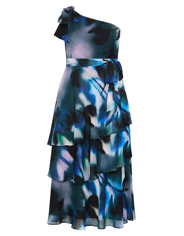City Chic - Plus size Enchant Haze One Shoulder Maxi Dress - deep ocean