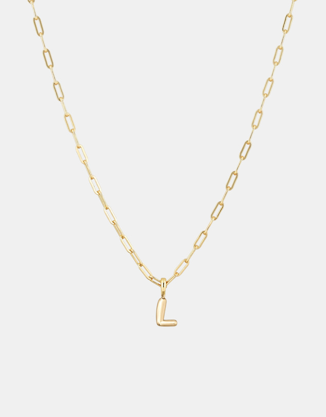 Luna Rae - Gold Vermeil - Paperclip Bubble Letter L Necklace