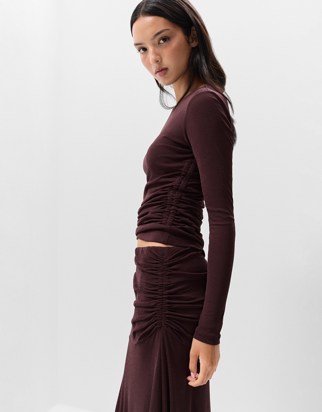 UNISON - Ruched Mesh Maxi Skirt