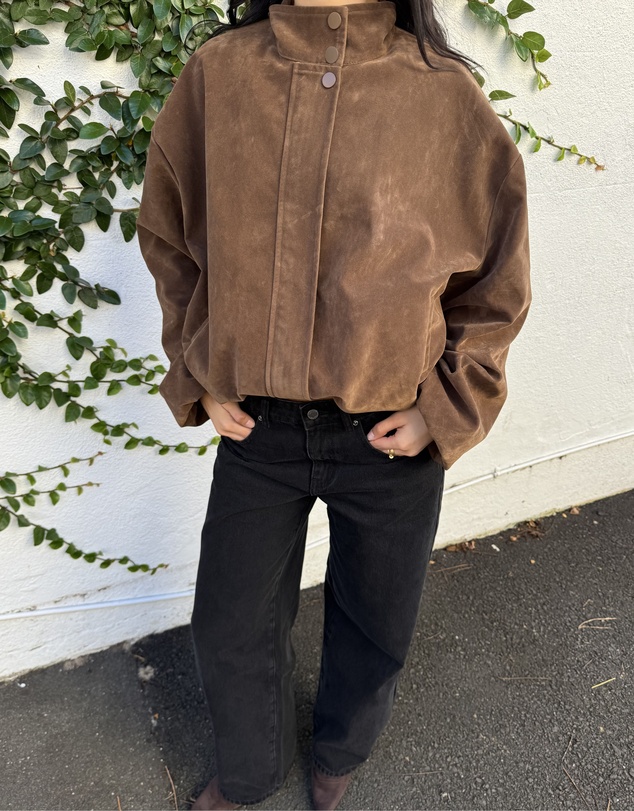 Dazie - Kyla Funnel Suede Look Bomber Jacket