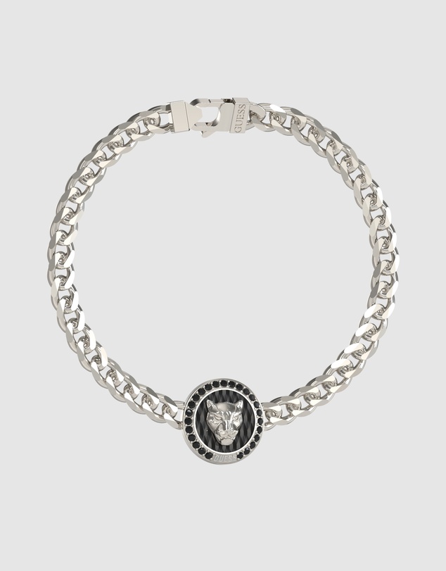 GUESS - GUESS Mens Silver-Tone 15mm Panther Crystal Bracelet