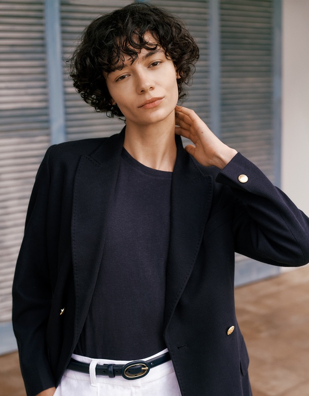 Trenery - Pique Blend Double Breasted Blazer in Night Sky