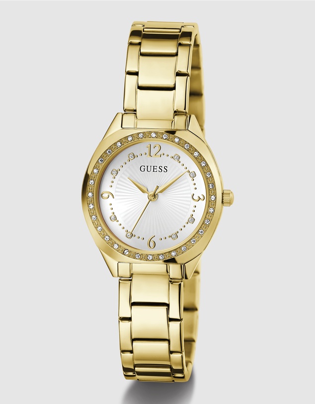 GUESS - Gold-Tone 30mm White Dial with Crystal Bezel Women's Watch