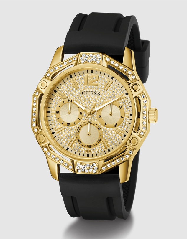 GUESS - Guess Regal Mens Black Gold Tone Multi-function Watch