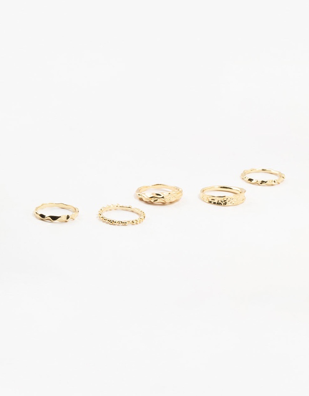Lovisa - Gold Plated Textured Metal Rings 5-Pack