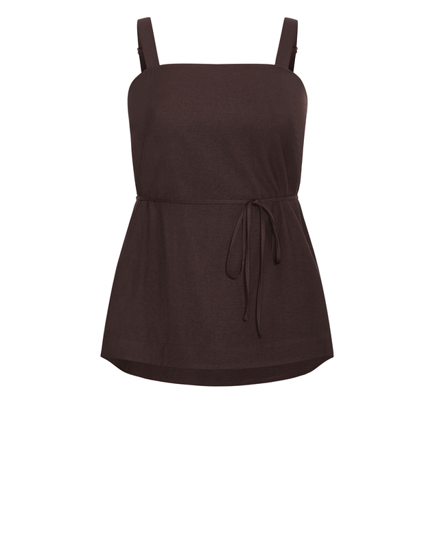 City Chic - Plus size Alexi Longline Tie Waist Top - chocolate