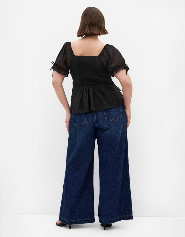 City Chic - Plus size Shayla Short Sleeve Frill Top - black