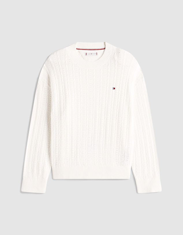 Tommy Hilfiger - Girls Pointelle Cable Knit Relaxed Jumper - Teens