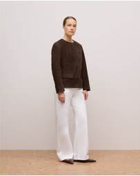 Trenery - Suede Collarless Jacket in Coffee Bean
