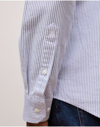 Trenery - Regular Fit Yarn Dyed Stripe Oxford Shirt in Steel Blue