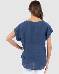 CAMIXA - Martina Linen V-Neck T-shirt