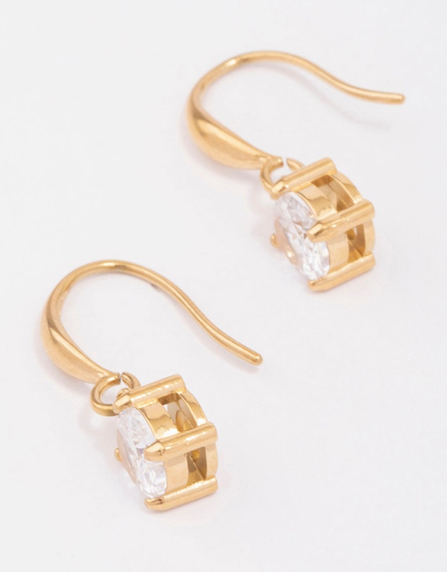 Lovisa - Waterproof Gold Plated Stainless Steel Cubic Zirconia Solitaire French Hook Earrings