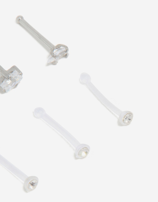 Lovisa - Surgical Steel Cubic Zirconia & Clear Nose Studs 6-Pack
