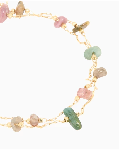 Lovisa - Gold Plated Multicoloured Semi Precious Stone Chip Layered Bracelet