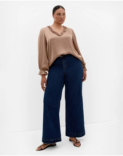 City Chic - Plus size Maia Ruffle V Neck Top - almond