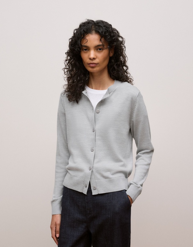 Trenery - Merino Classic Crew Cardigan in Grey Marle