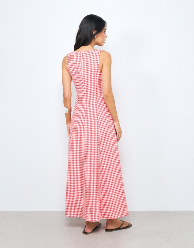 AERE - Romy Gingham Linen Midi Dress