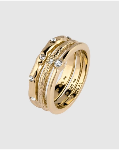 Elli Jewelry - Ring Set of 3 Crystal 925 Sterling Silver Gold-Plated