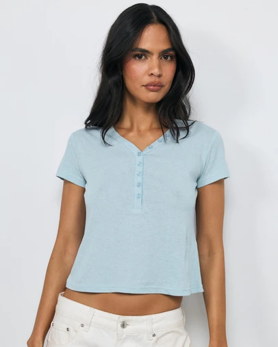 AERE - Linen Blend Henley T-Shirt