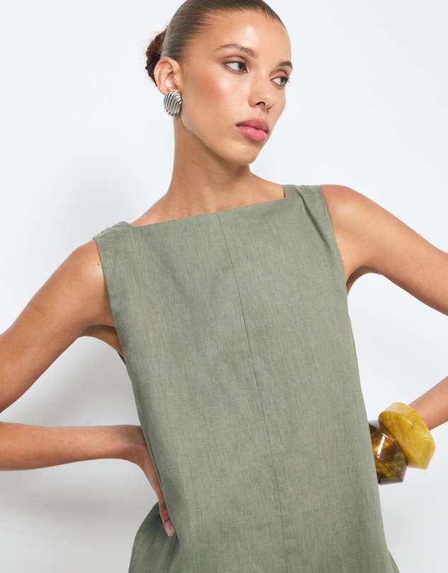 AERE - Siya Panelled Linen Shift Mini Dress