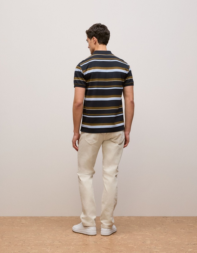 Trenery - Colour Block Stripe Monogram Polo in Navy