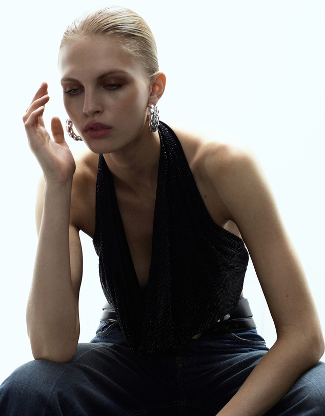 M.N.G - Top With Draped Neckline And Crystals