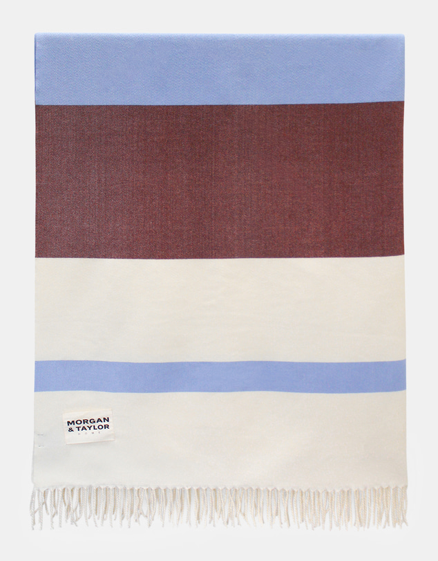 Morgan & Taylor - Kori Throw Blanket in Blue, Cream and Brown Stripes